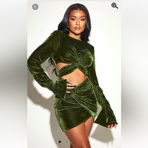 Pretty Little Thing Mini Velvet Olive Dress